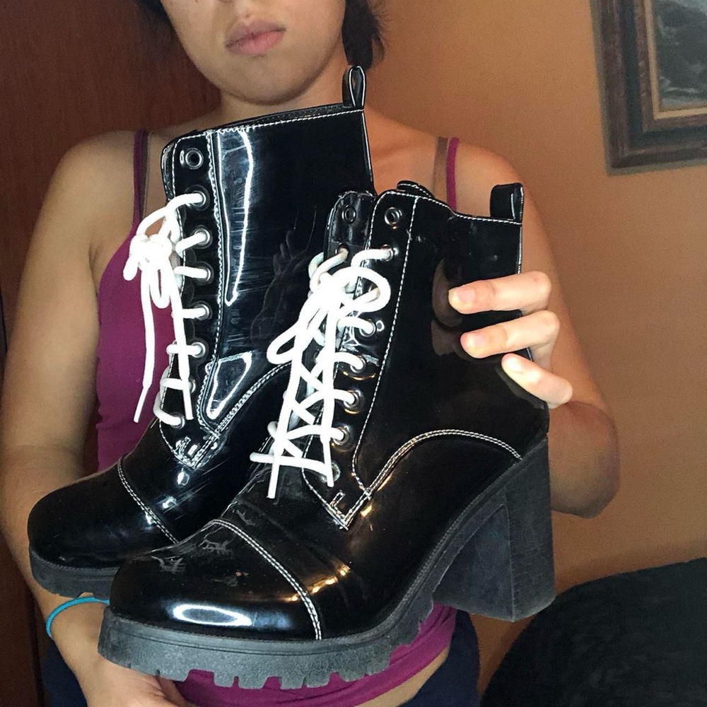 Akira Black Patent Leather Lace-Up Boots